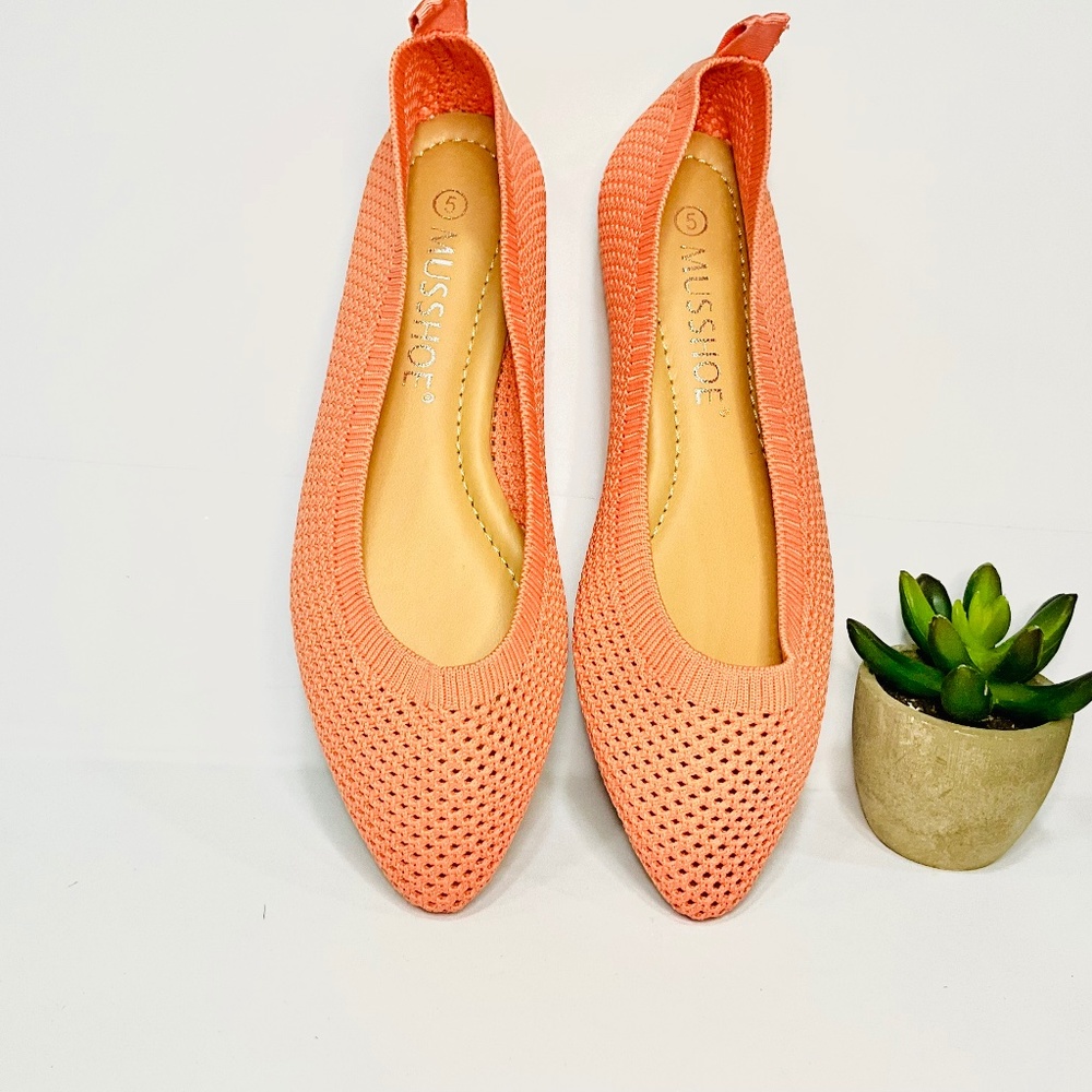 MUSSHOE Flats Comfortable Mesh Women's Pink Knit Memory Foam Size 5